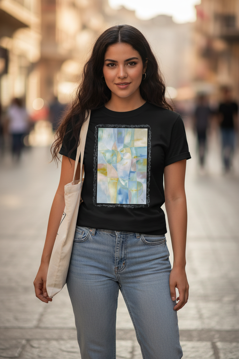 L'ATELIER ABSTRAIT – T-Shirt Aqua Doré