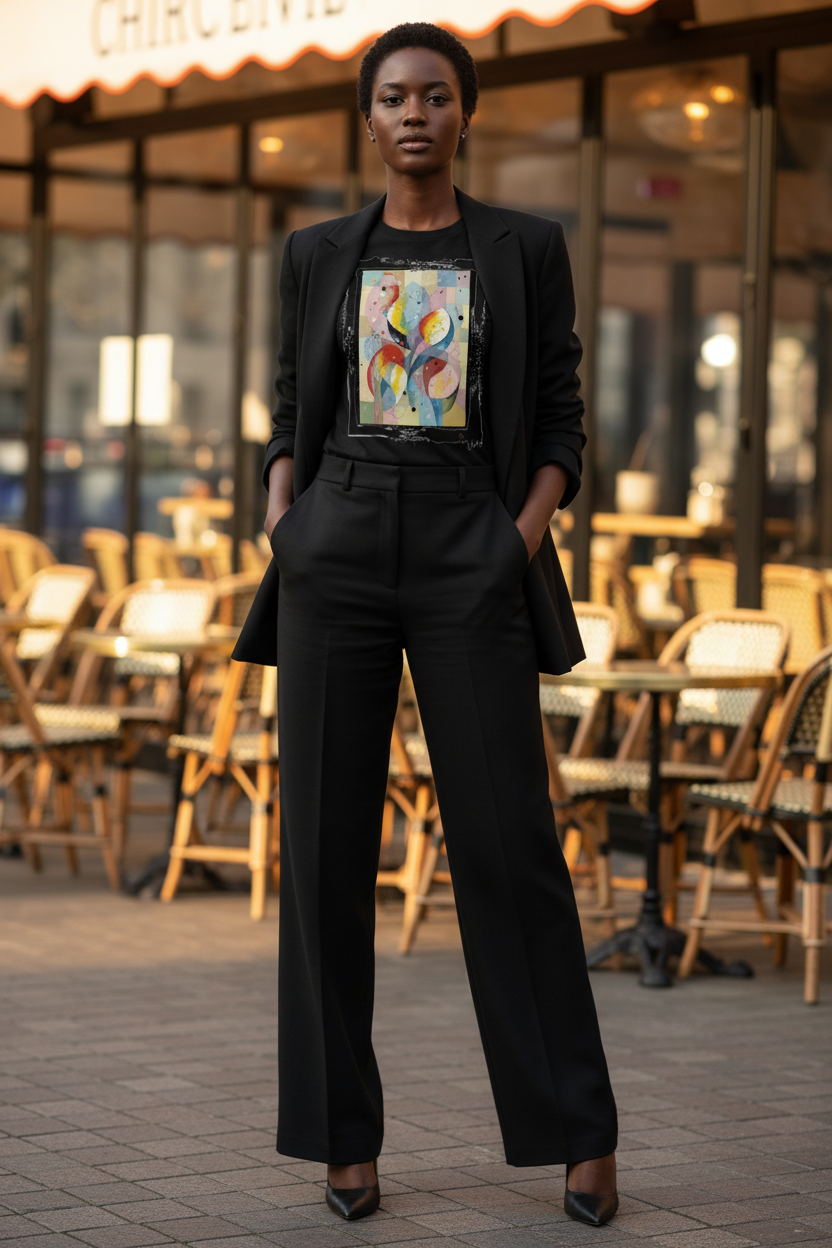 Éclat de Vie – Africaine t-shirt noir terrasse