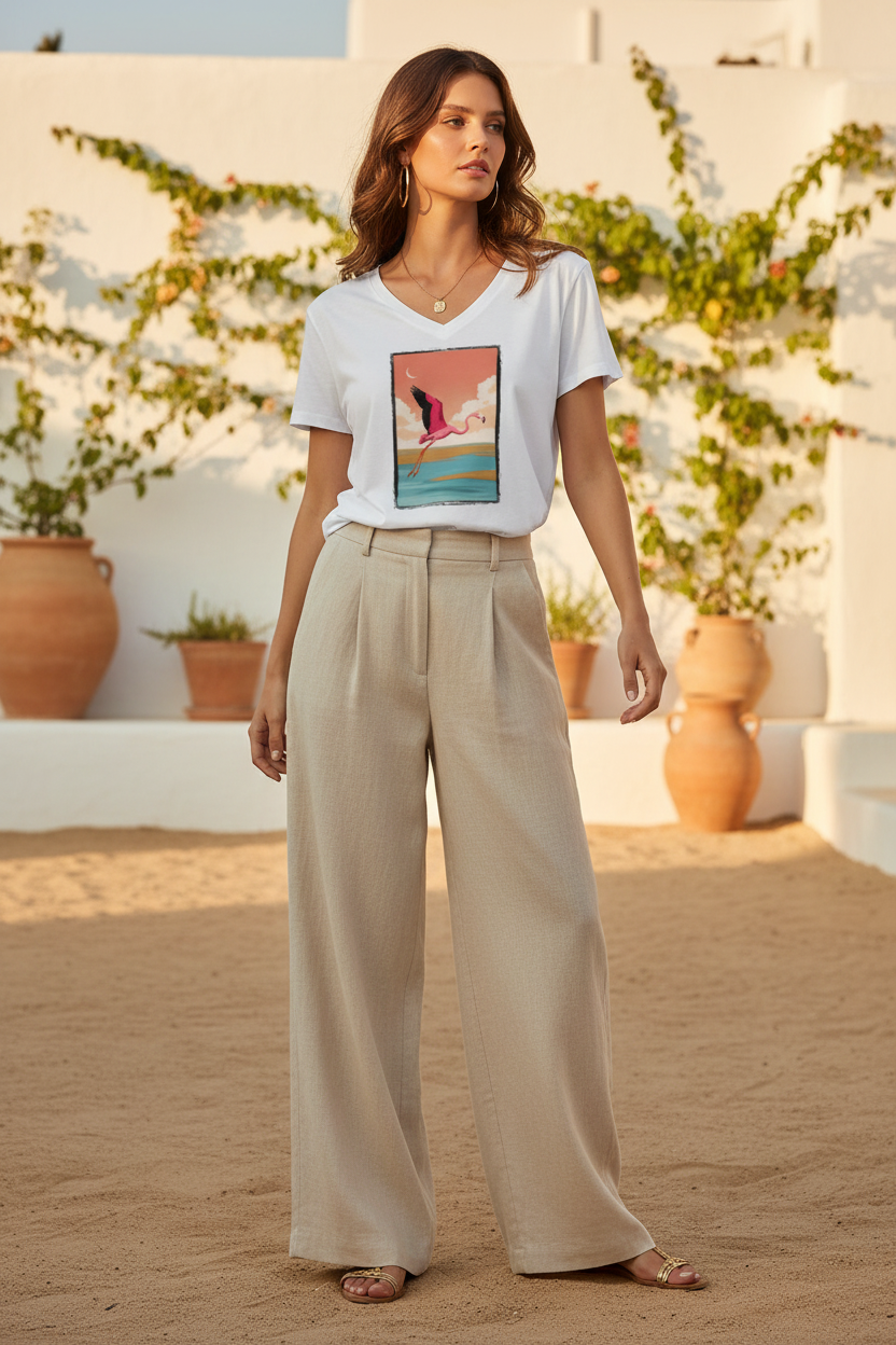Éditorial chic – pantalon lin + bijoux dorés