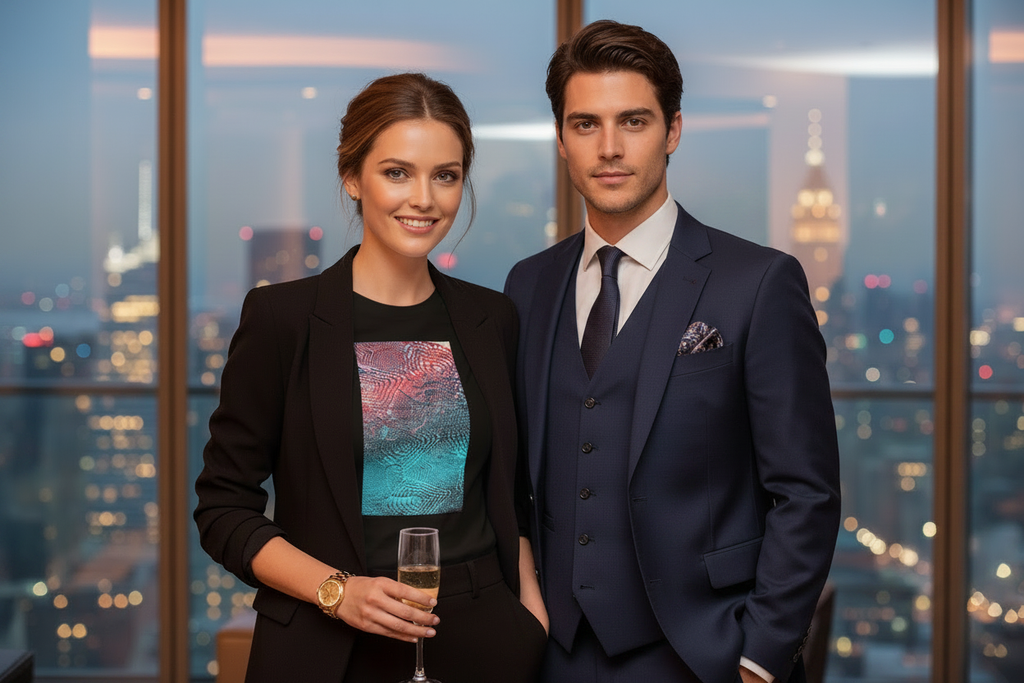 Feu Turquoise – Couple Costume Élégant