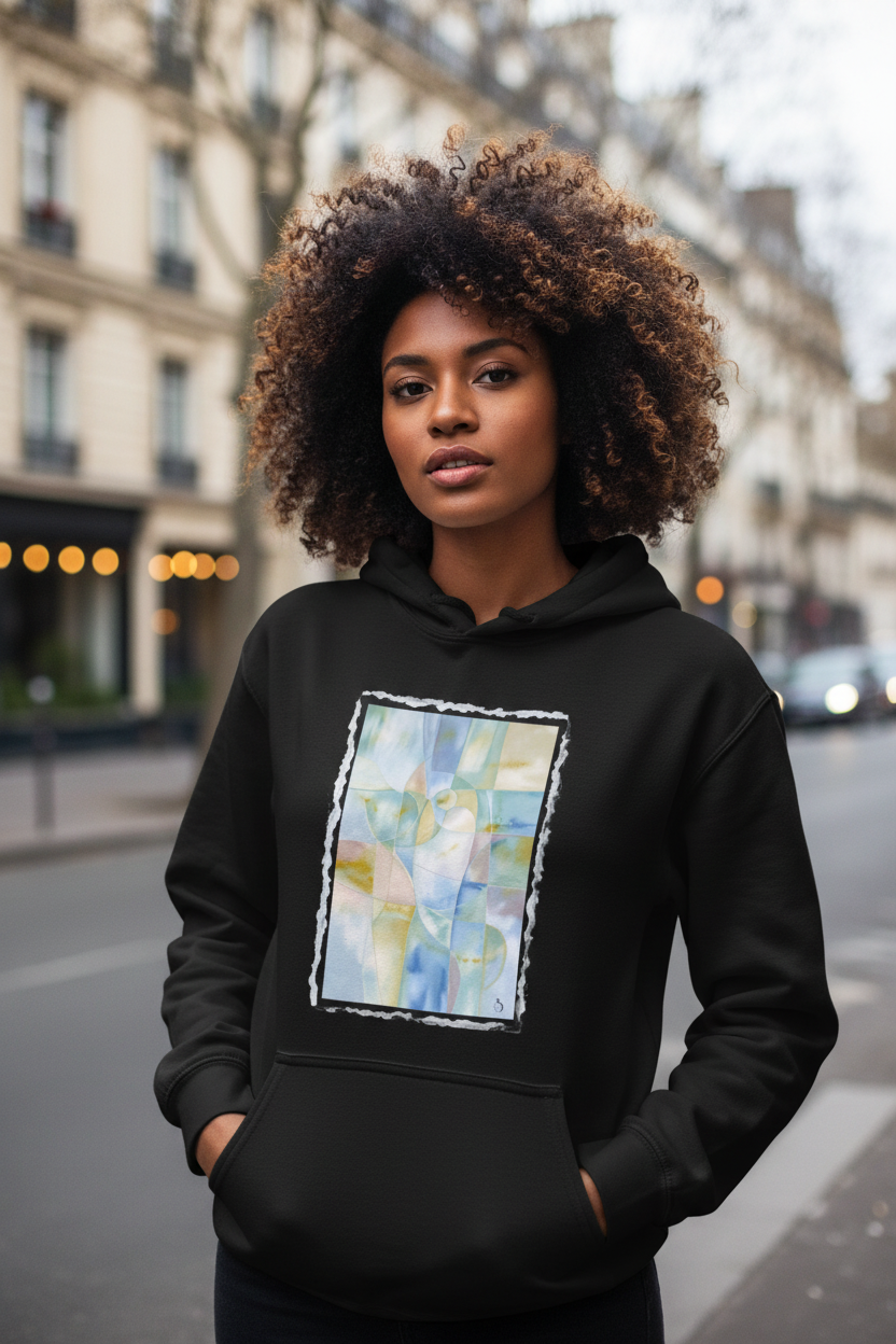 Hoodie Noir Aqua Doré - Femme africaine urbain 1