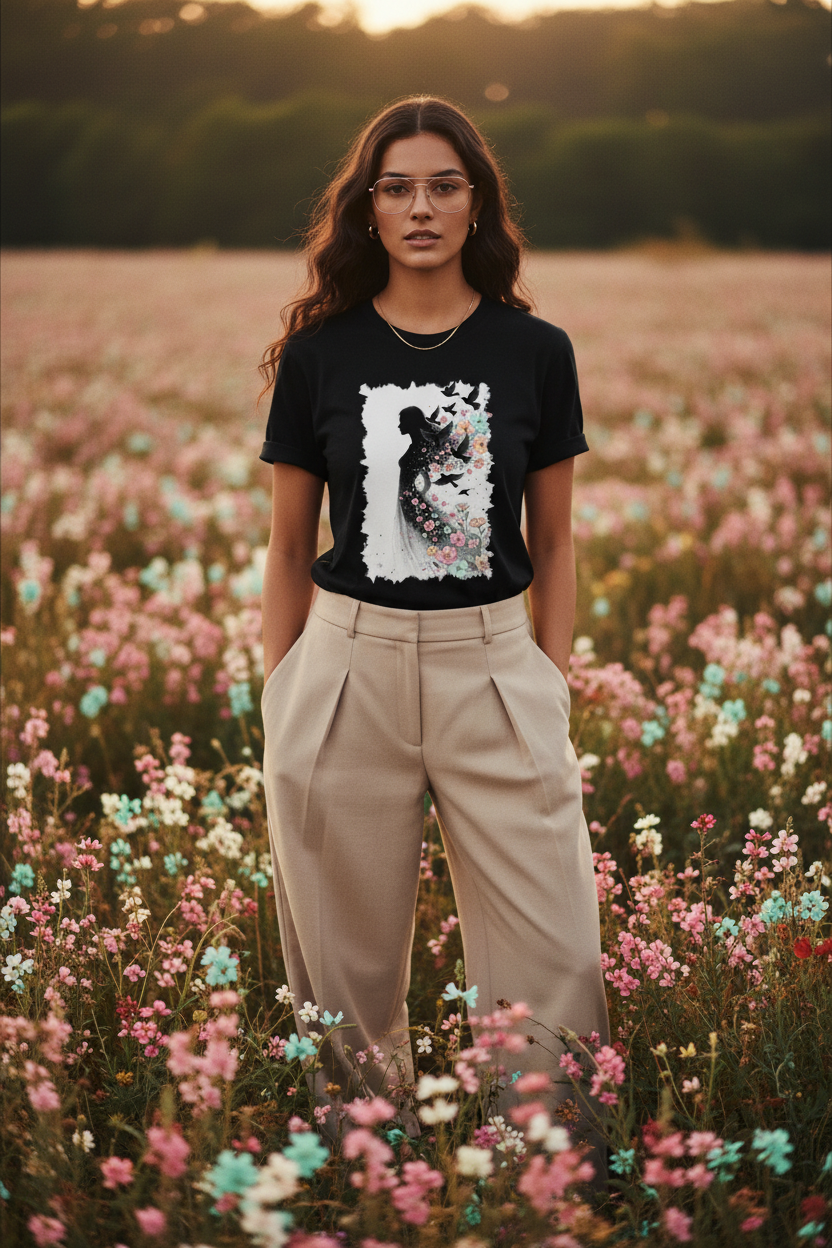 L'ÂME EN VOL – T-Shirt Envol Fleuri – Prairie fleurie