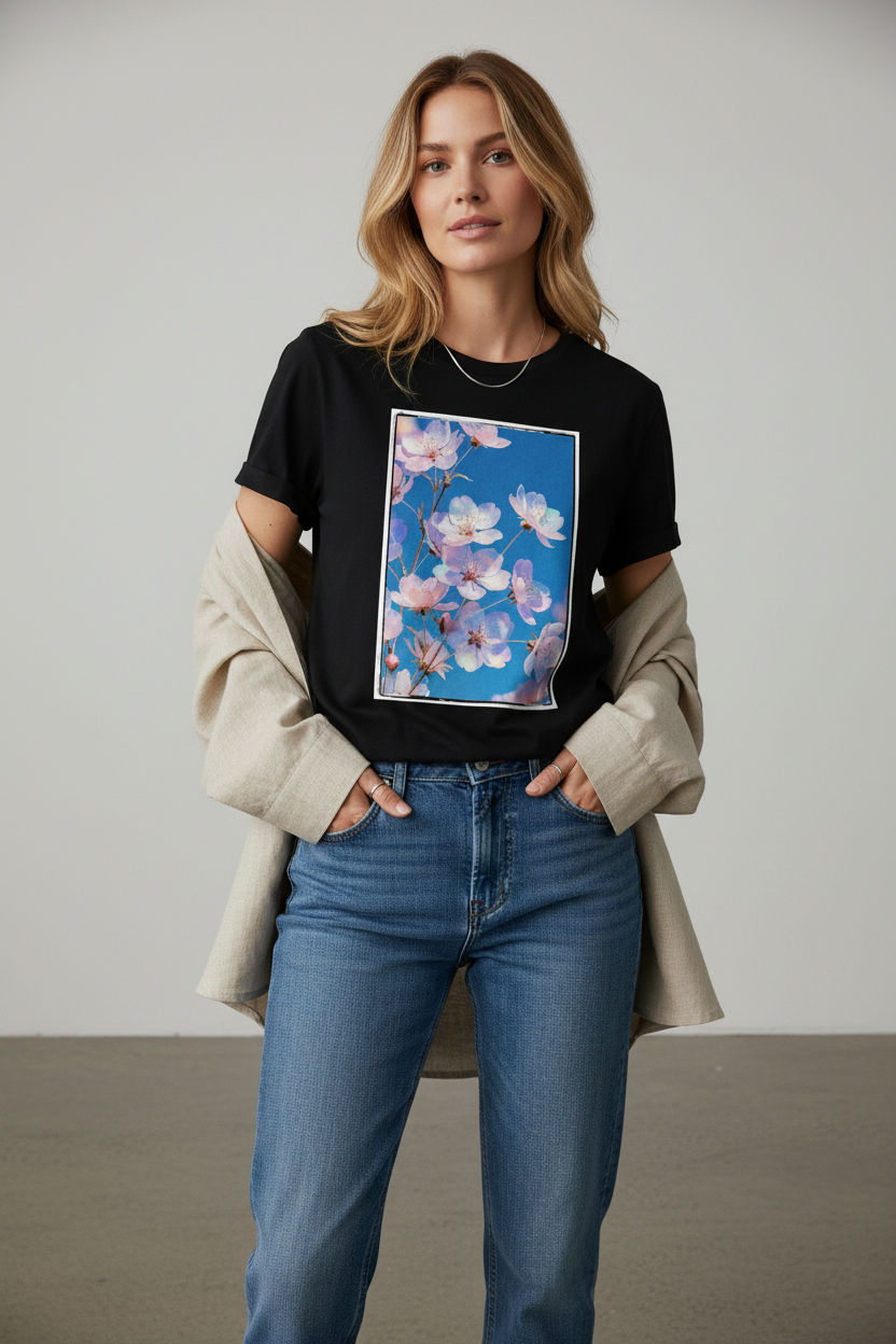 JARDINS DE VERRE – T-Shirt Nacre Florale – Noir – Visual 2