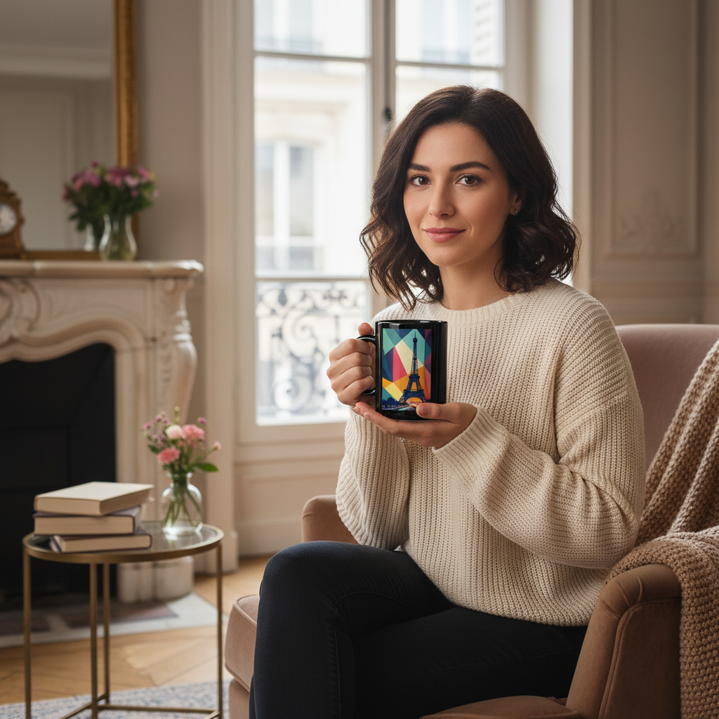 Mug Noir Géométrique – Femme parisienne