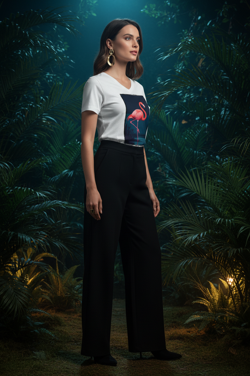 Flamant de Minuit – Jardin tropical nocturne, visuel lifestyle