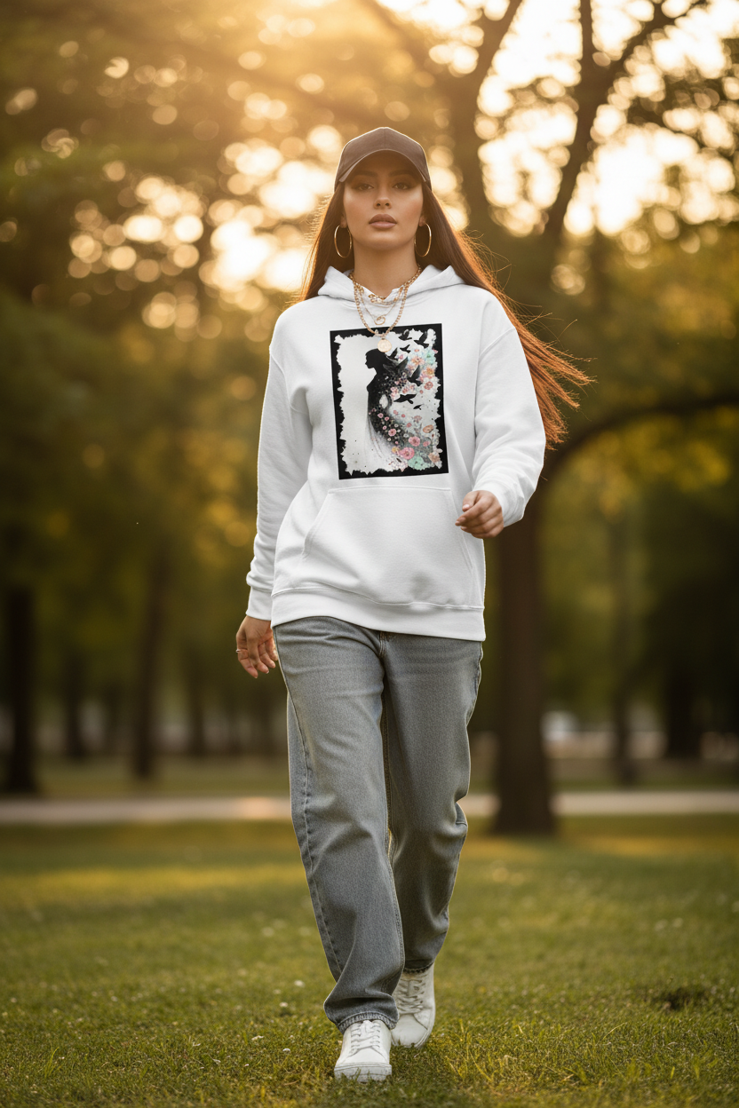 Hoodie Blanc Envol Fleuri - casquette marche dynamique