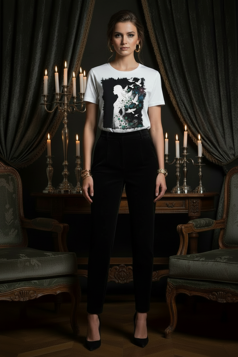 L'ÂME EN VOL – T-Shirt Envol Nocturne – Intérieur sombre bougies
