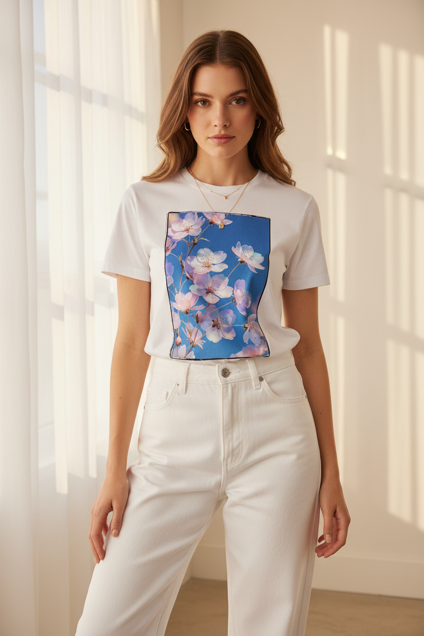 JARDINS DE VERRE – T-Shirt Nacre Florale – Blanc – Visual 1