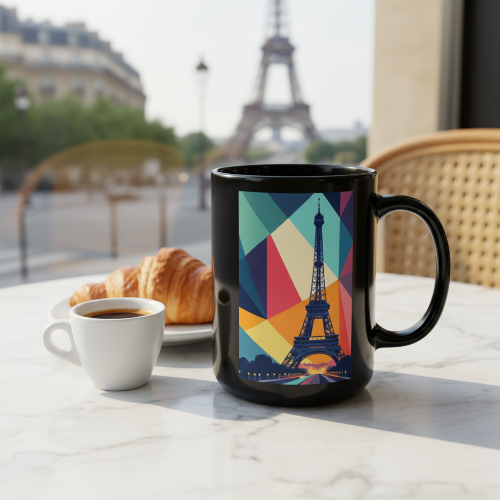 Mug Noir Géométrique – Café parisien
