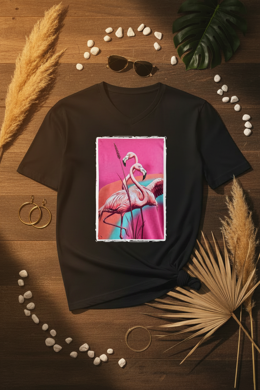 Flamants d'Or Noir — flat lay bois foncé t-shirt noué, Collection Golden Hour Shopsofi76