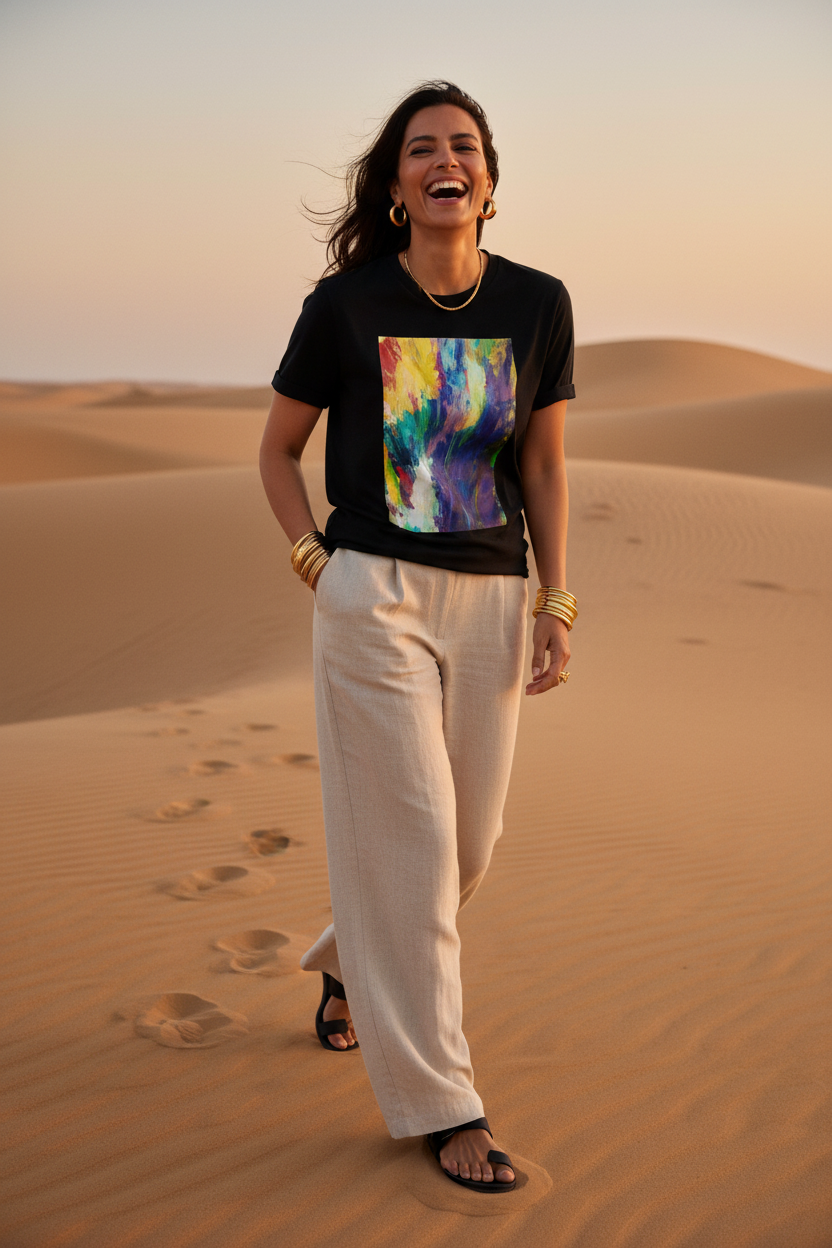 Éclat Sauvage – T-shirt noir – Désert Pose 2