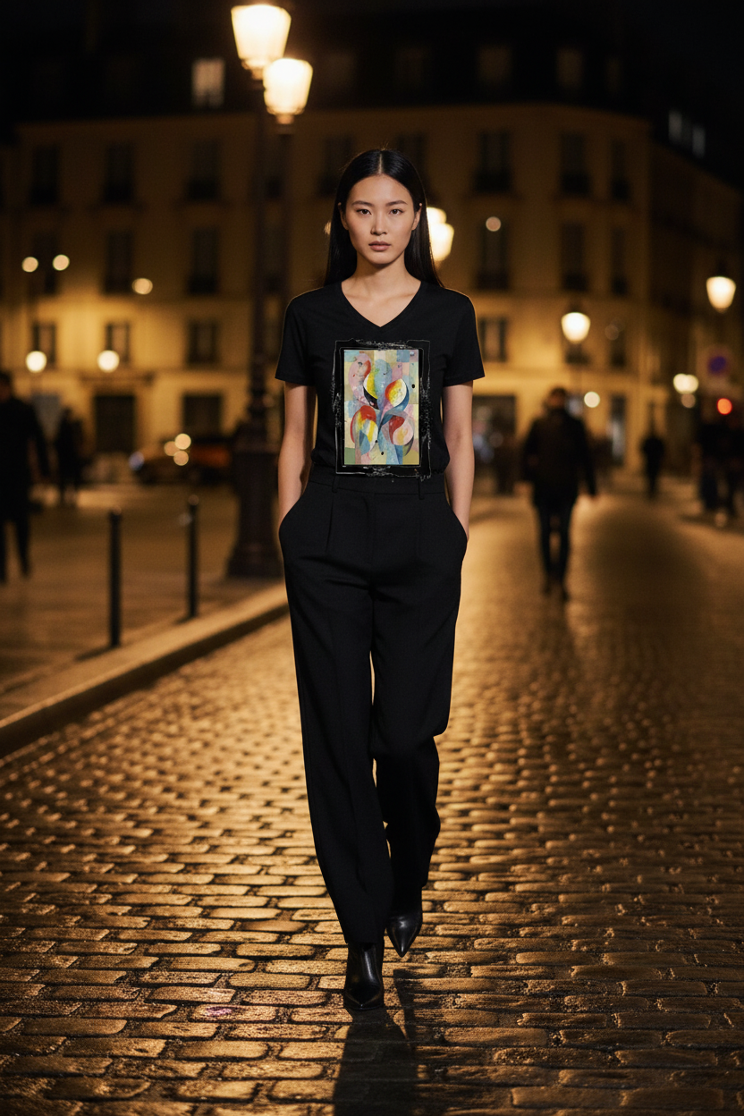 Éclat de Vie – Rue pavée Paris nuit noir