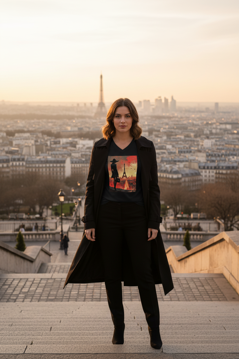T-Shirt Paris Silhouette noir - Montmartre vue panoramique