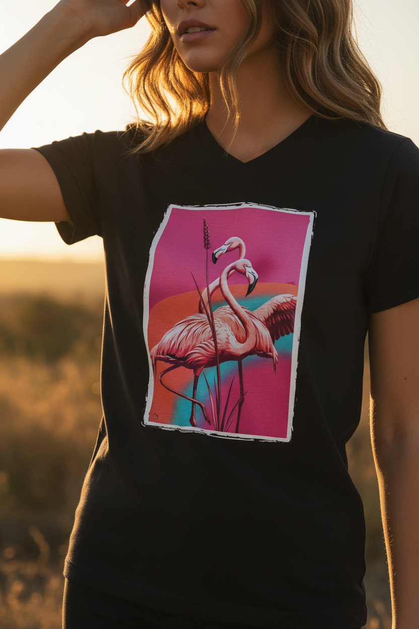 Flamants d'Or Noir — plan serré print flamant rose fuchsia turquoise, Collection Golden Hour Shopsofi76
