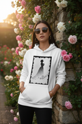 Hoodie Blanc Silhouette Céleste - femme asiatique jardin fleuri mains dans les poches