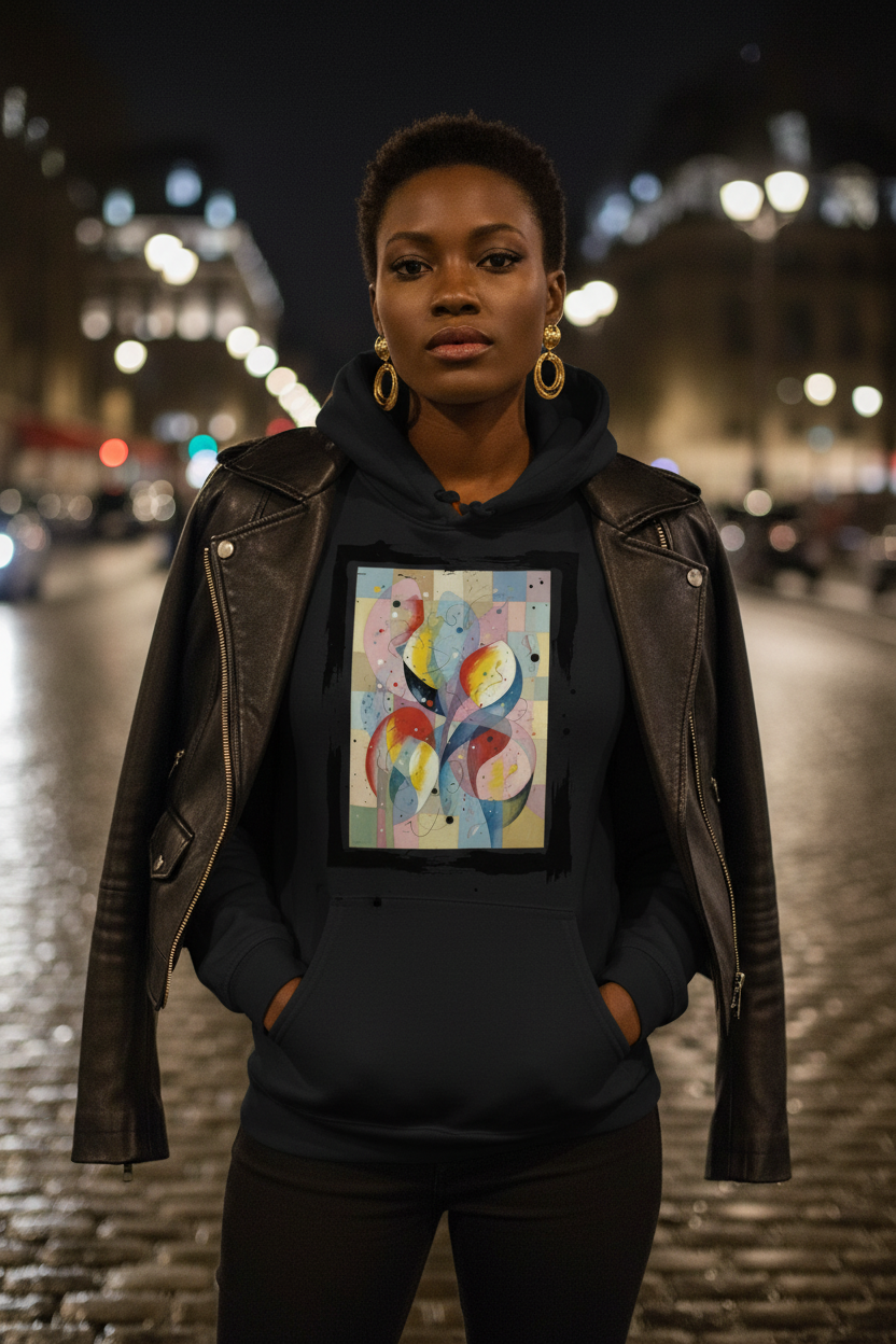 Éclat de Vie Hoodie noir – rue nuit Paris lumières ville