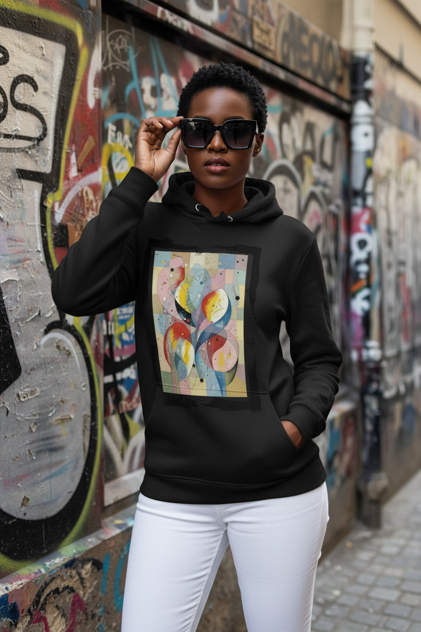 Éclat de Vie Hoodie noir – mur graffiti lunettes statement