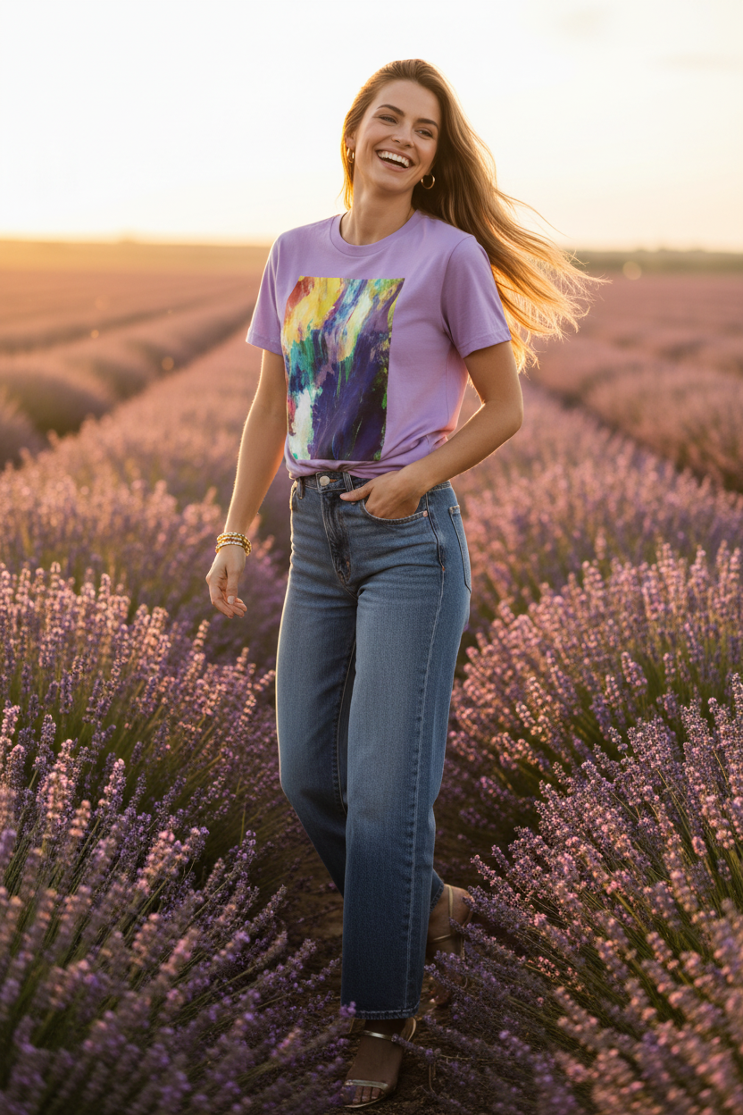 Éclat Sauvage – T-shirt Lavender – Pirouette lavande Pose 3