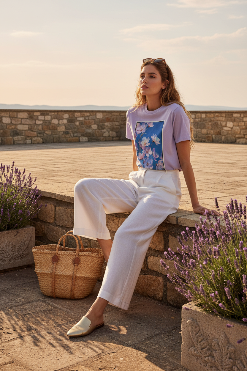 JARDINS DE VERRE – T-Shirt Nacre Florale – Lavande – Visual 2