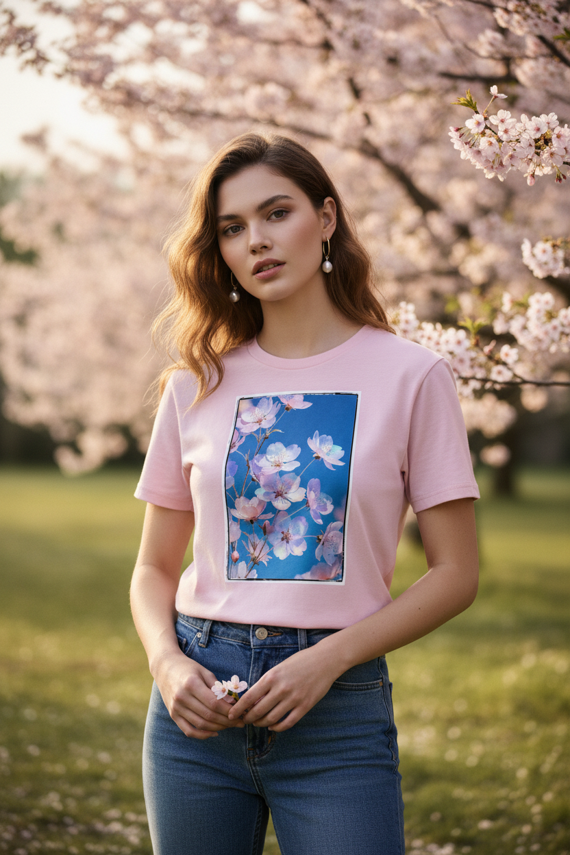 JARDINS DE VERRE – T-Shirt Nacre Florale – Rose – Visual 3