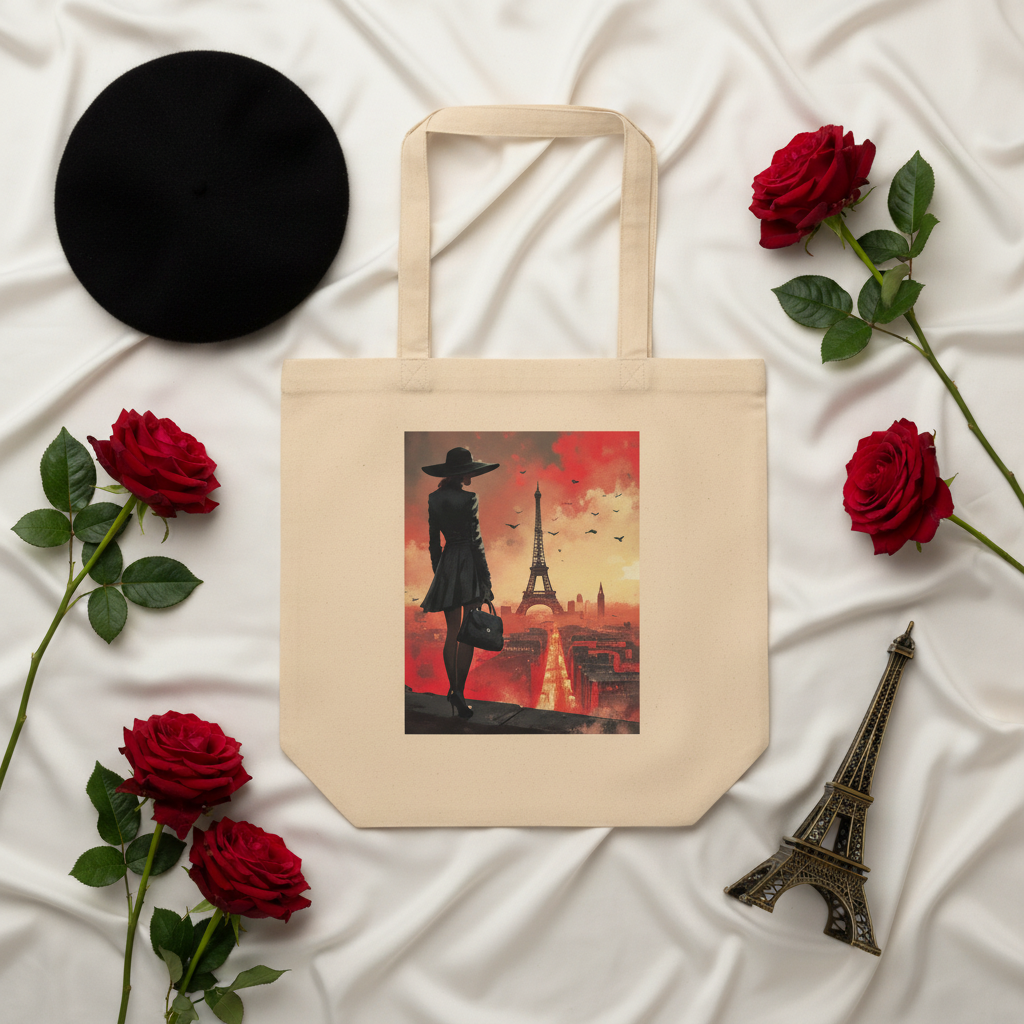 Paris Rouge Tote – Flat lay roses