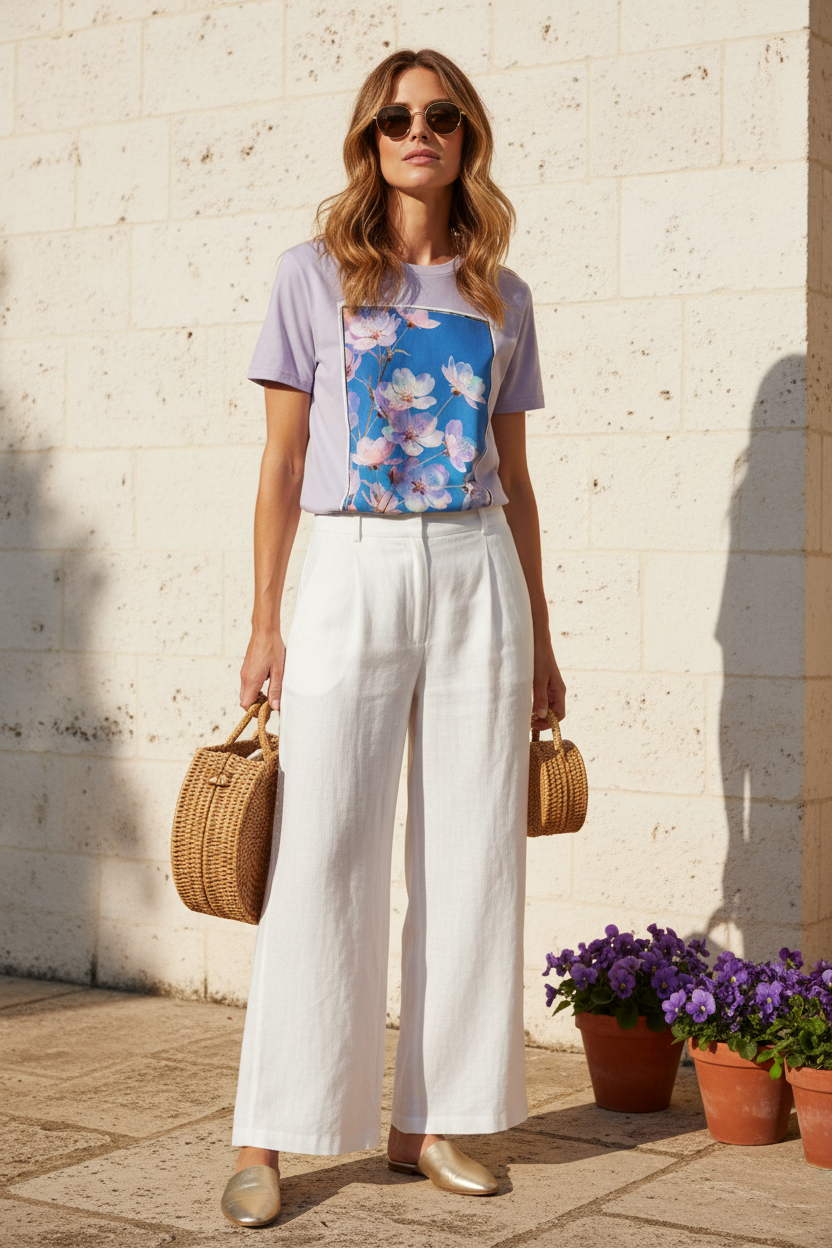 JARDINS DE VERRE – T-Shirt Nacre Florale – Lavande – Visual 1