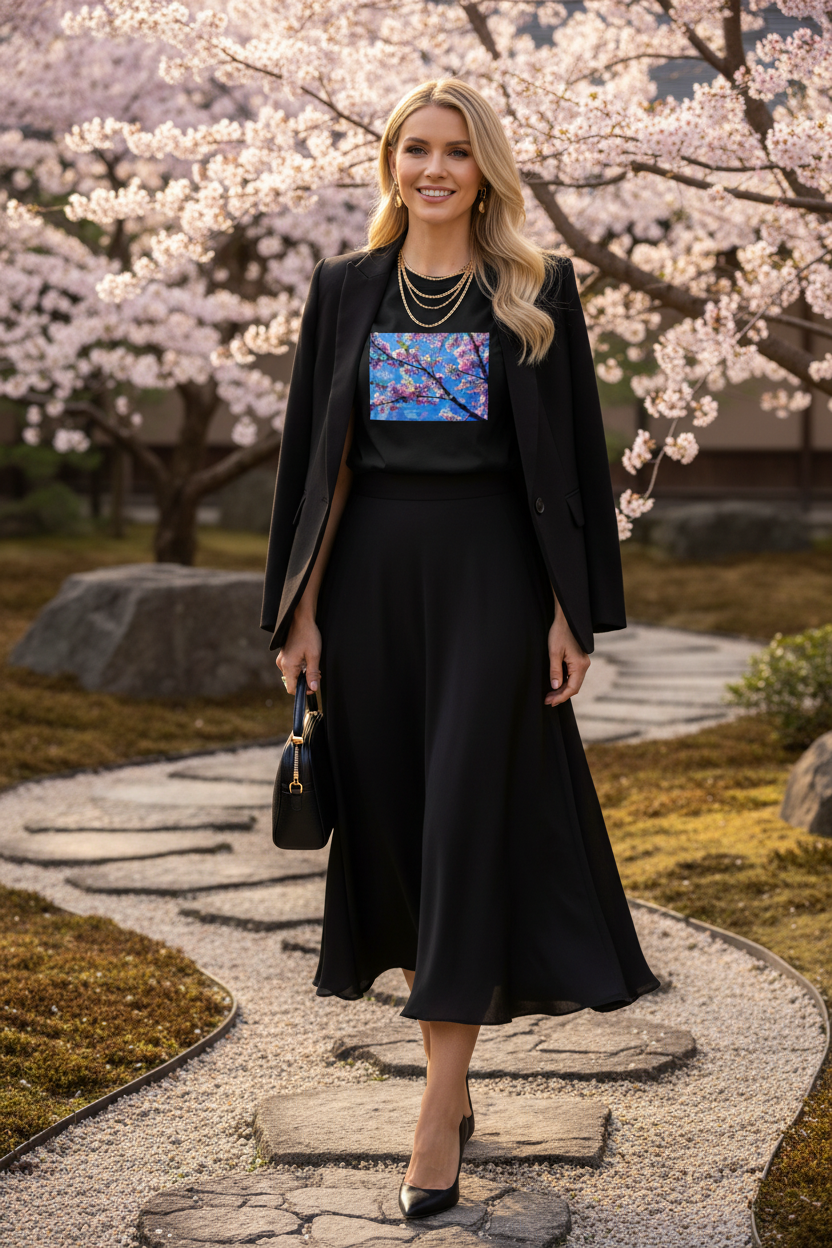 JARDINS IMAGINAIRES – T-Shirt Cerisier en Fête – Noir jardin japonais
