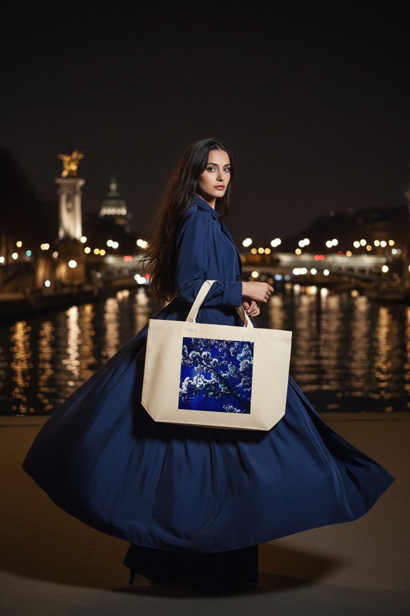 JARDINS IMAGINAIRES Tote Bag Cerisiers Nocturnes – Pont des Arts Paris nuit