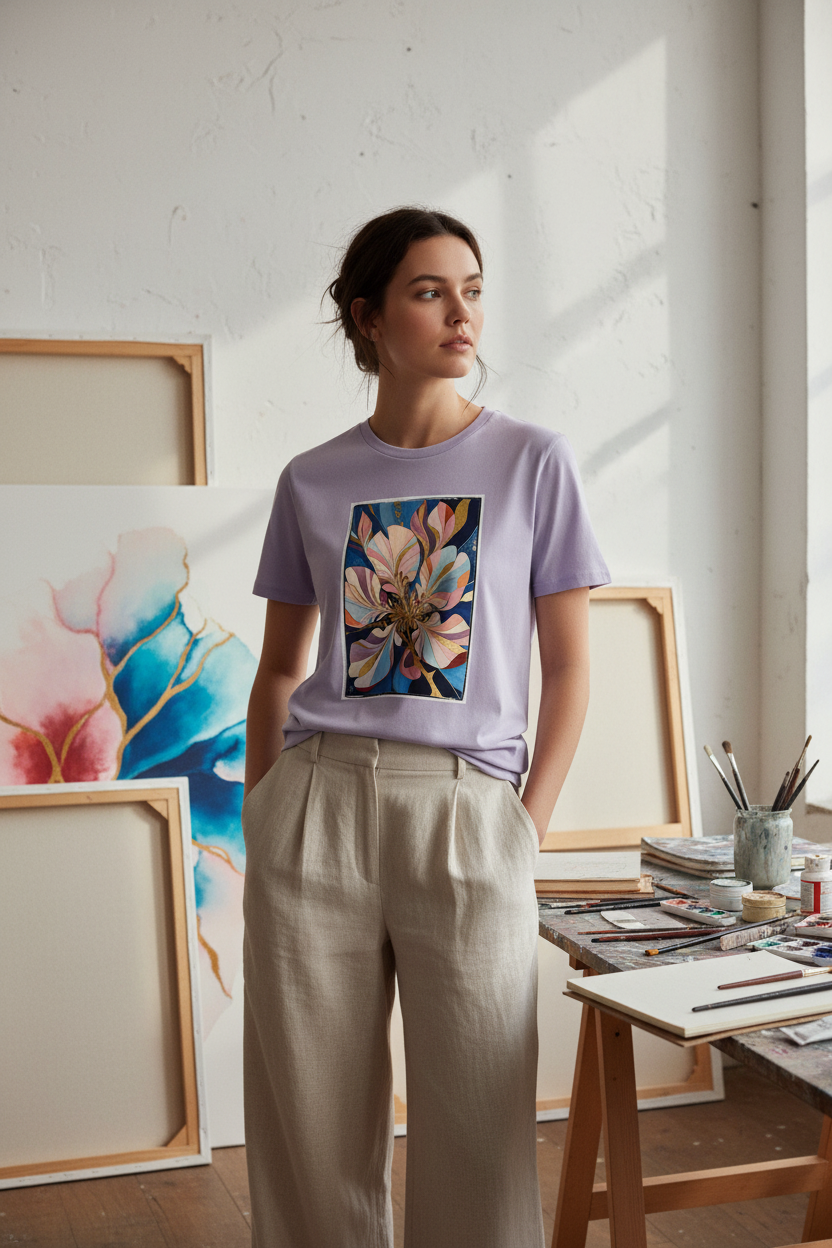 Pétale d'Or – Atelier Artiste – Lavender – Devant les toiles