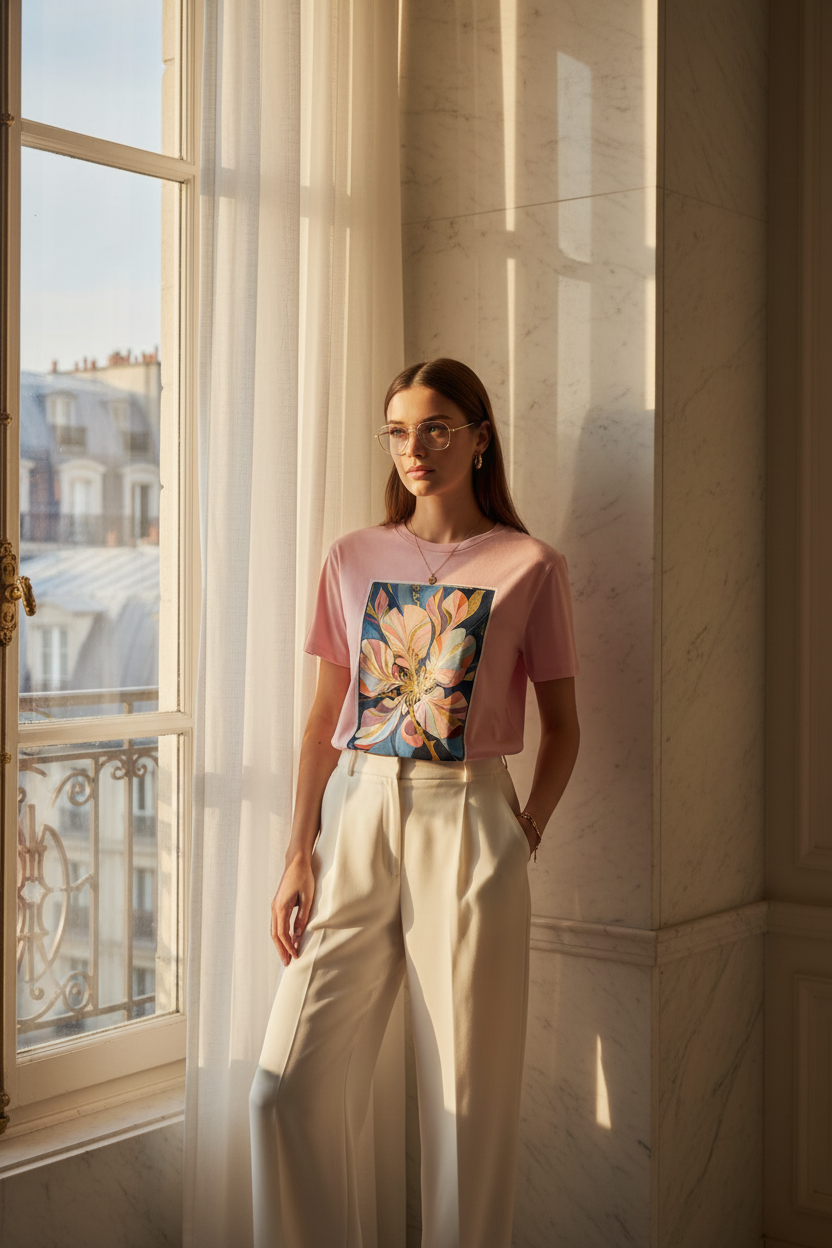 Pétale d'Or – Hôtel Parisien – Rose – Fenêtre