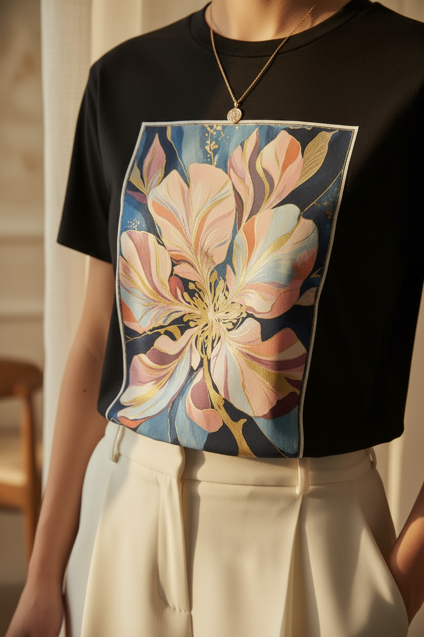 Pétale d'Or – Zoom Print – Noir – Style Rose