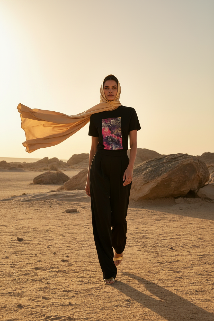 Pose 3 — Foulard au vent