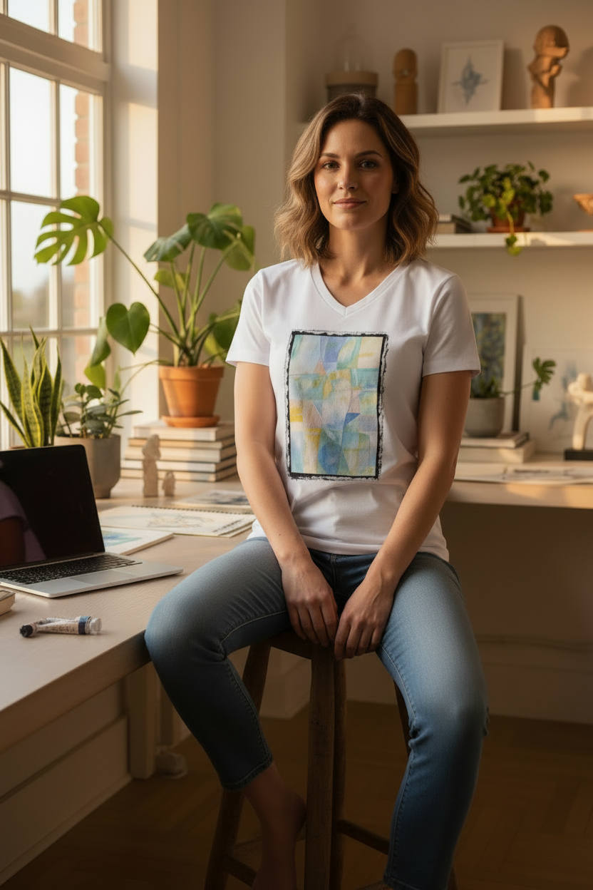 T-Shirt Blanc Aqua Doré – Studio assise print