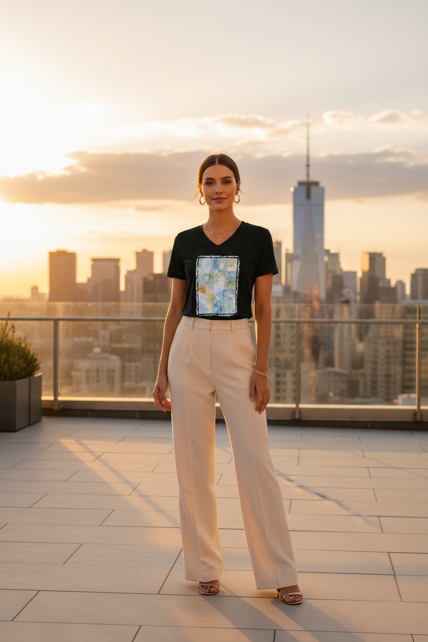 T-Shirt Noir Aqua Doré – Rooftop